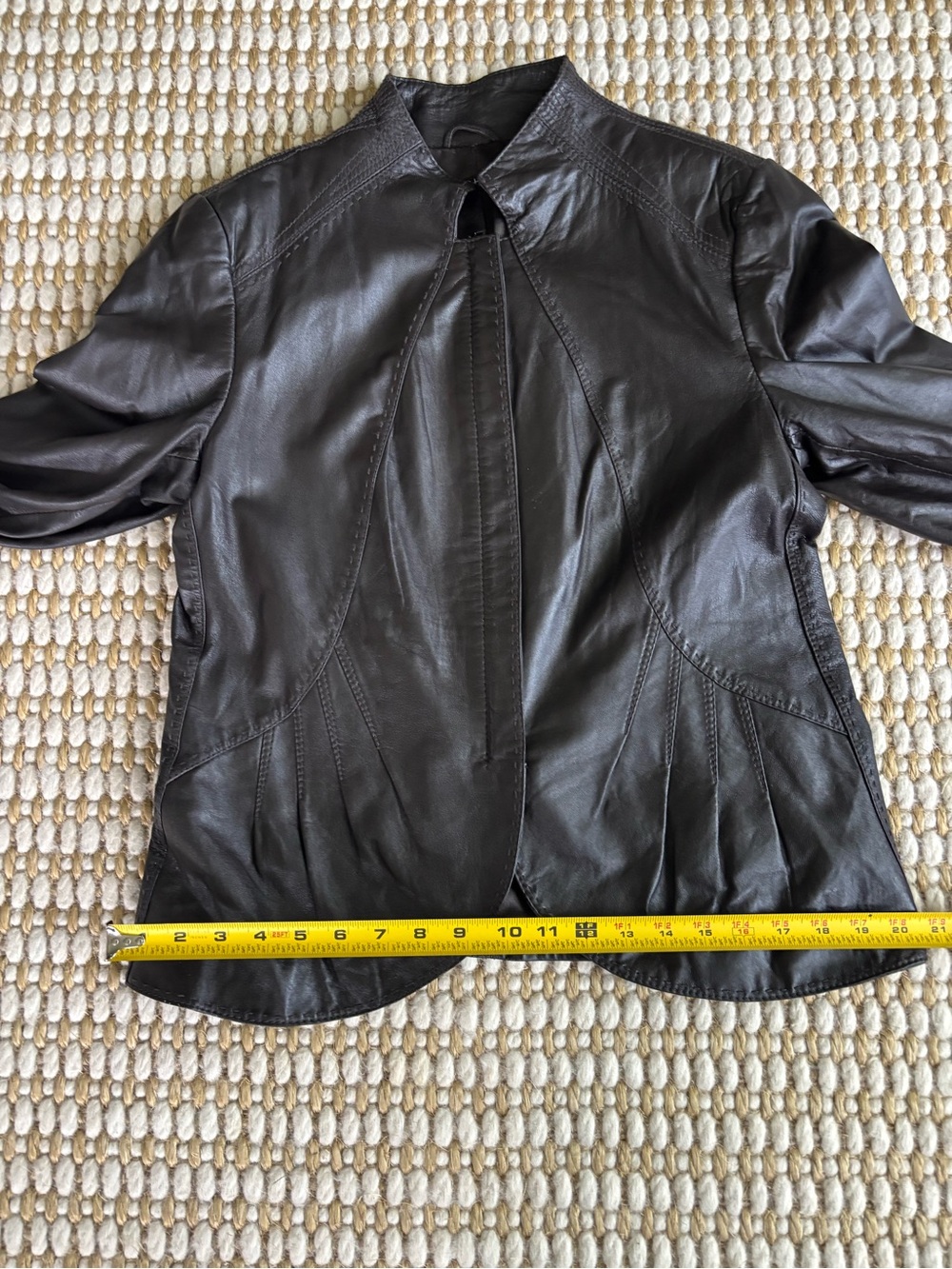Tahari Dark Brown Collarless Leather Jacket - Picture 10 of 11